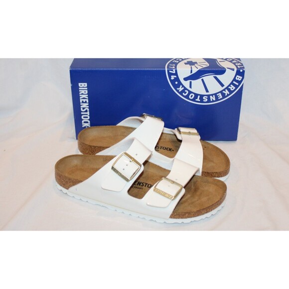 BIRKENSTOCK MEN\'S ARIZONA BS LEATHER SANDALS PATENT WHITE EU 46 REGULAR